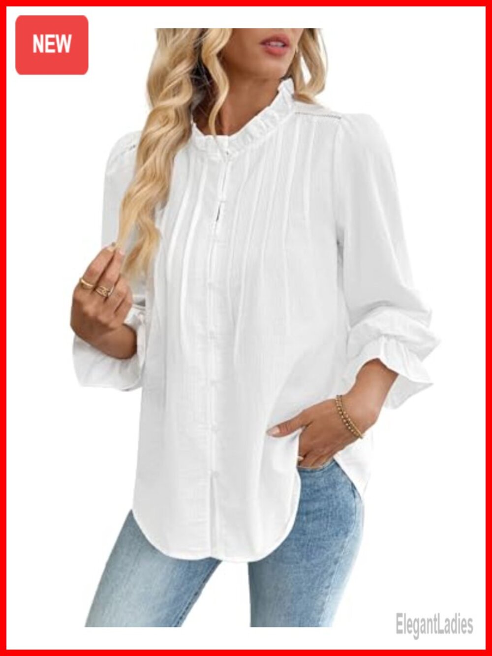 Bsubseach Women Puff Long Sleeve Button Down Work Blouse
